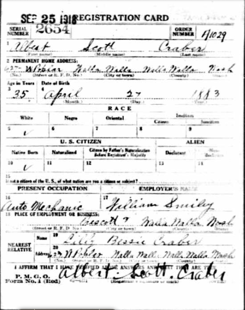 Albert Scott Craber WWI registration